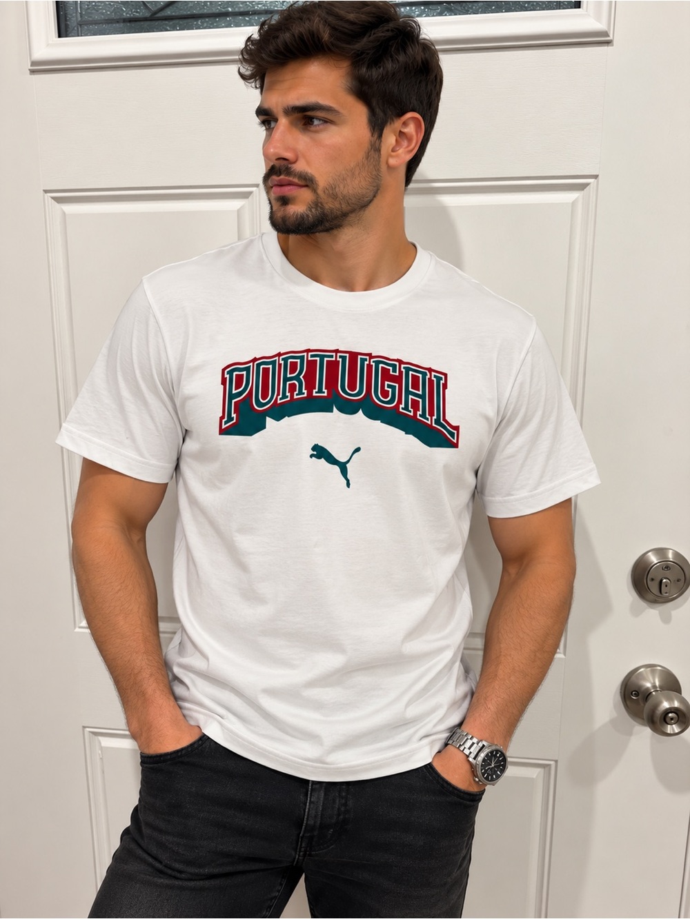 Puma Portugal Graphic Tee - White with Green and Red Accents